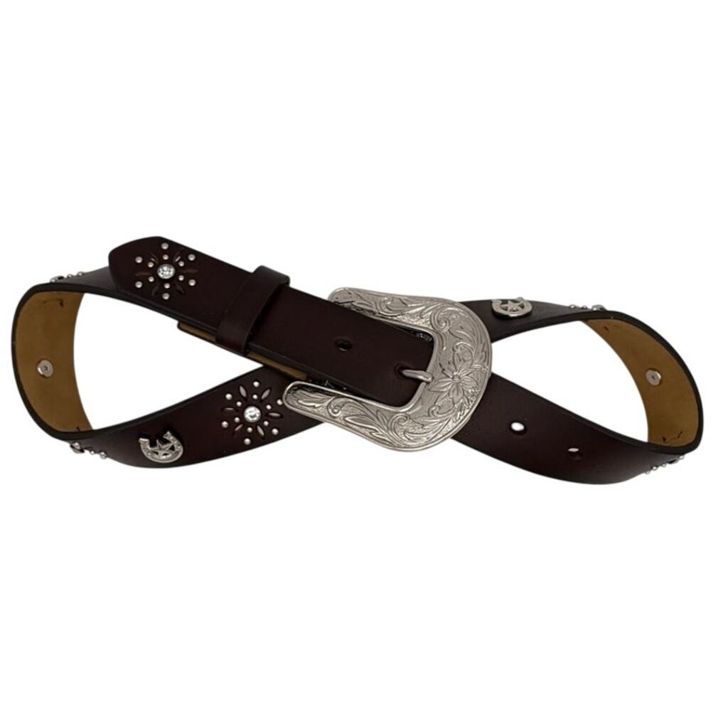 Ariat Western Horse Horshoe Concho Belt Rhinestone Brown Recycled Leather Girls